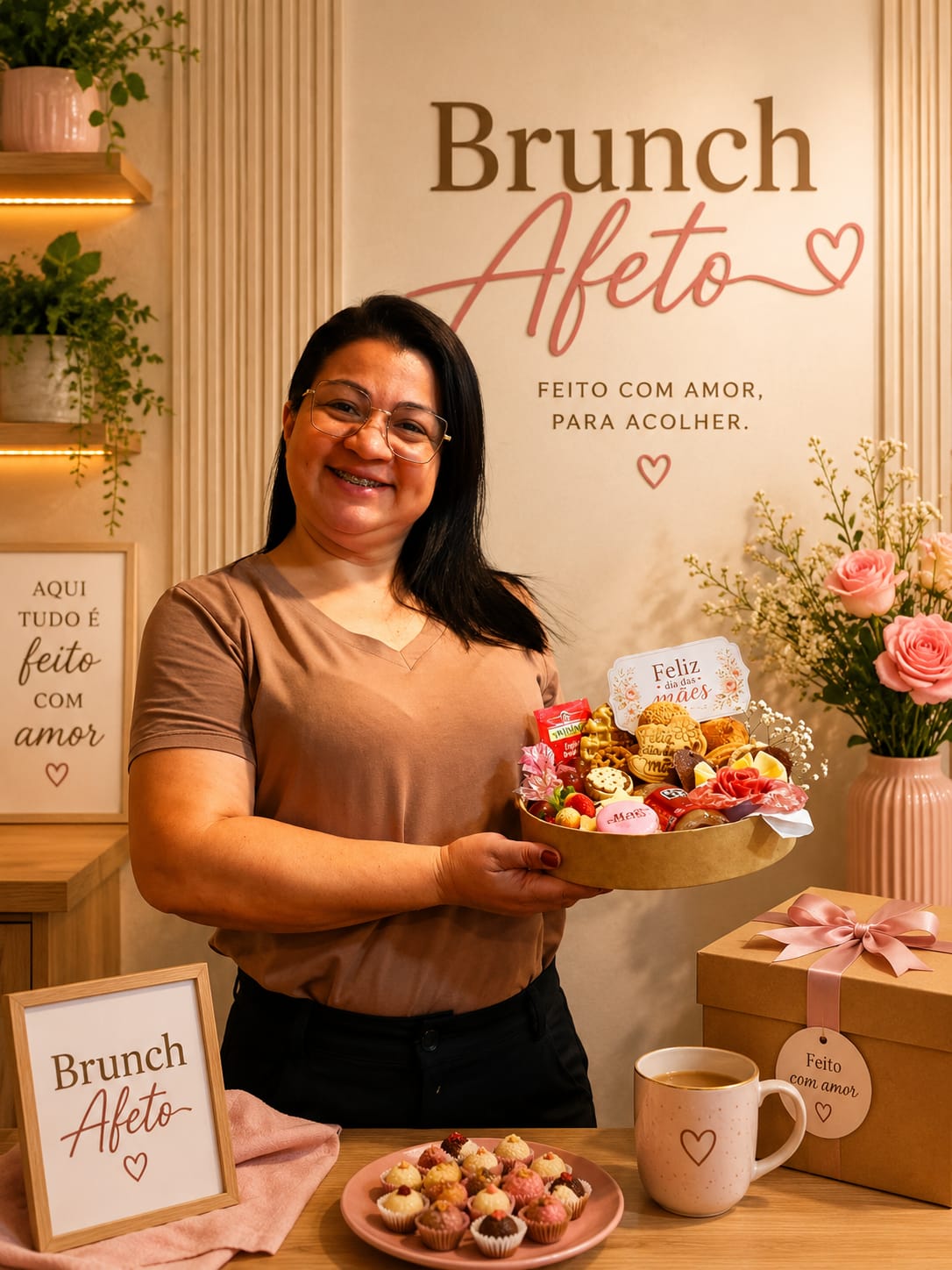 Gisela segurando uma cesta Brunch Afeto